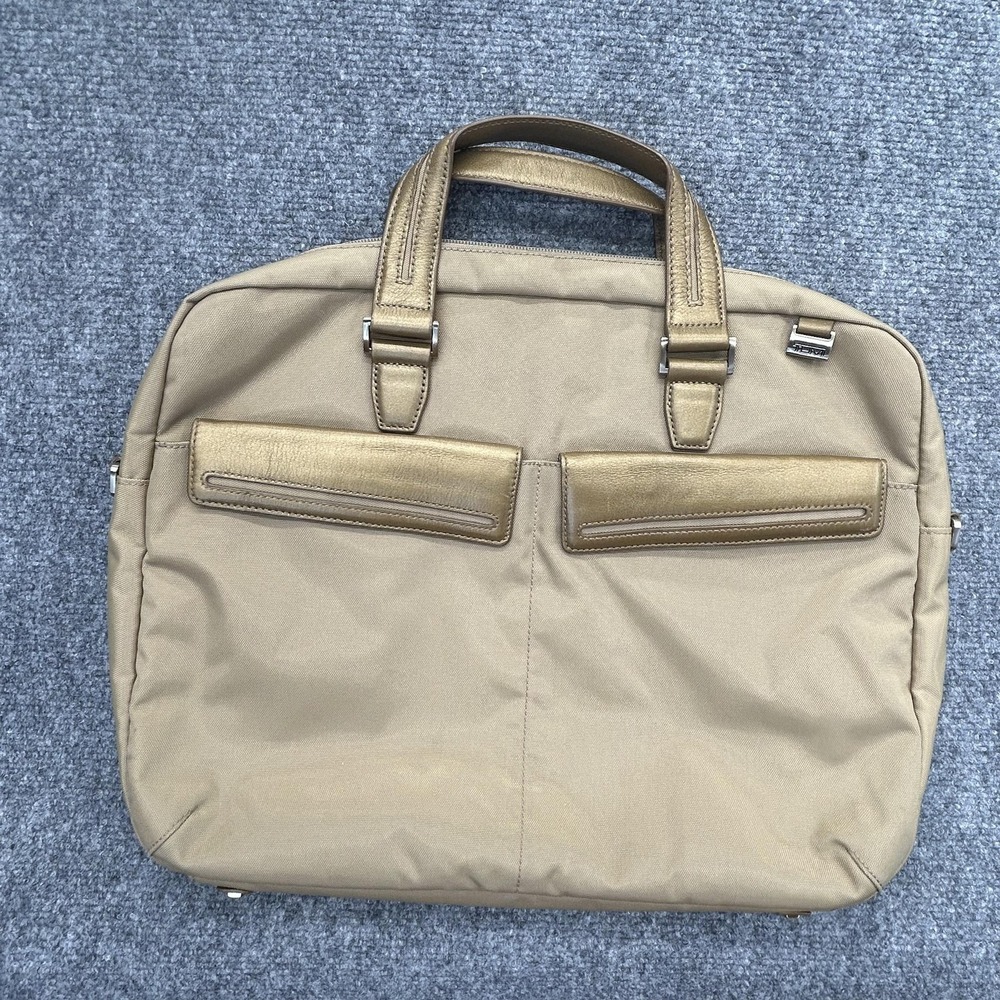 Tumi Bag Beige 17" Nylon Laptop Briefcase Women Padded Work Tote Business Travel